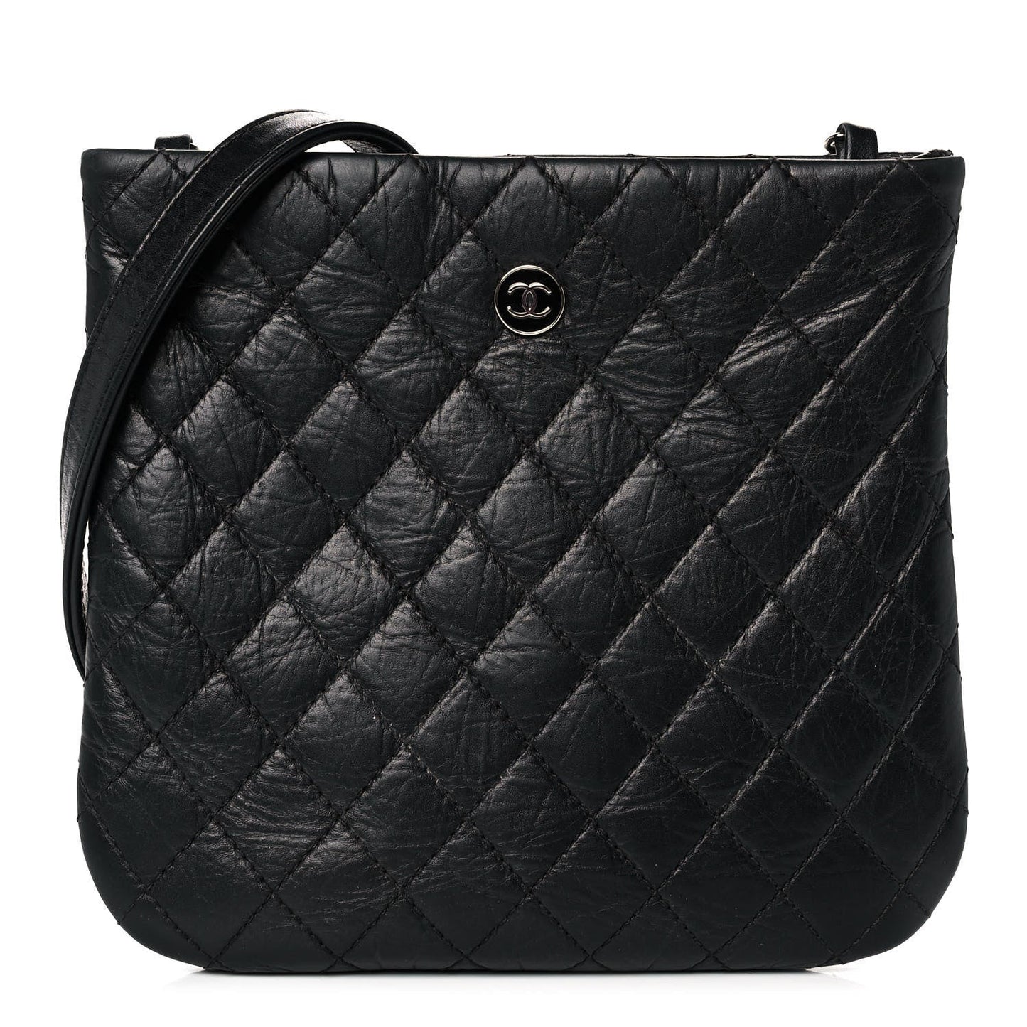 Aged Calfskin Quilted Crossbody Bag Black