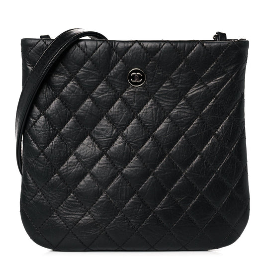 Aged Calfskin Quilted Crossbody Bag Black