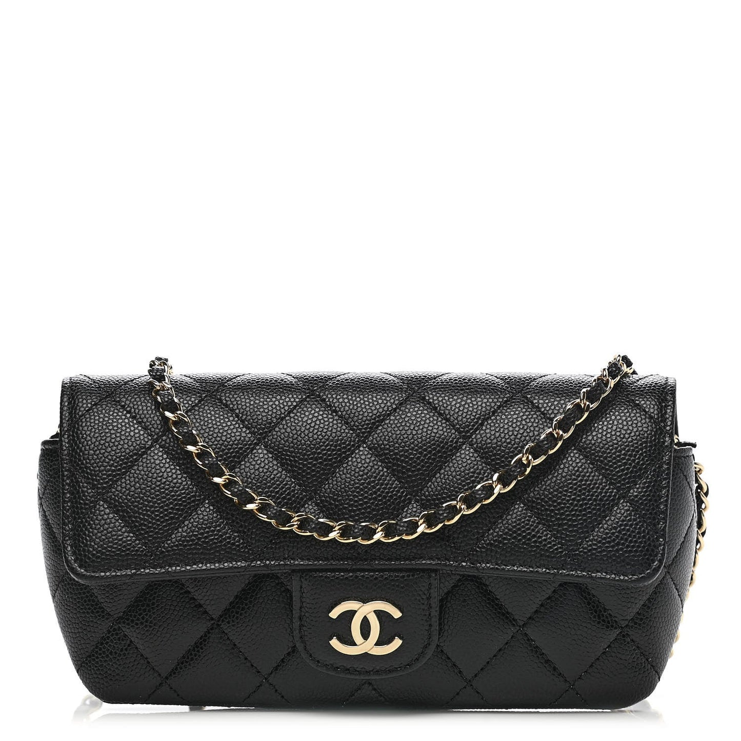Caviar Quilted Glasses Case With Chain Black