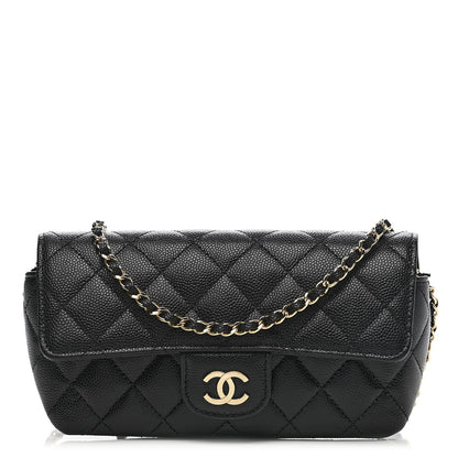 Caviar Quilted Glasses Case With Chain Black