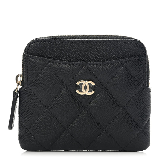 Caviar Quilted Zip Card Holder Wallet Black