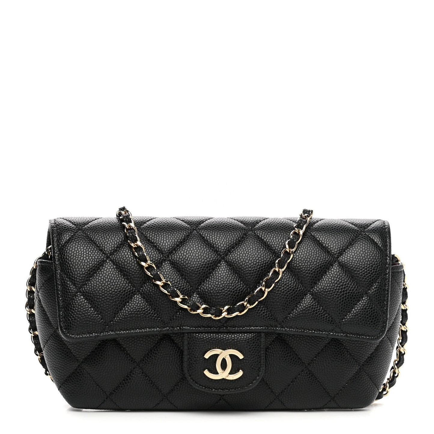 Caviar Quilted Glasses Case With Chain Black