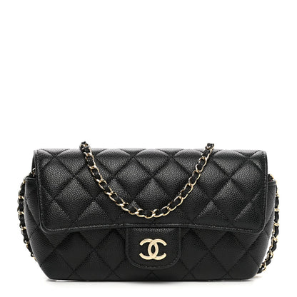 Caviar Quilted Glasses Case With Chain Black