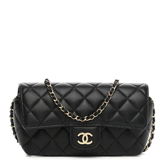 Caviar Quilted Glasses Case With Chain Black