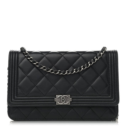 Chanel Lambskin Quilted Boy Wallet On Chain WOC Black