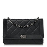 Chanel Lambskin Quilted Boy Wallet On Chain WOC Black
