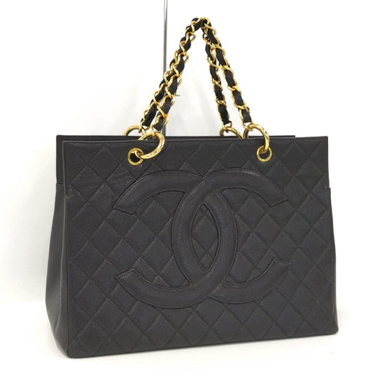Chanel Chain Gst Tote Bag Matelasse Caviar Skin Black