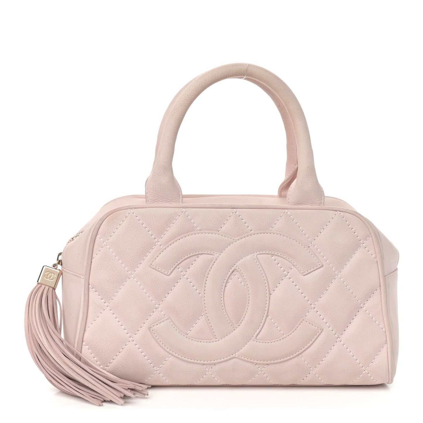 Caviar Quilted Small Bowler Tassel Pink