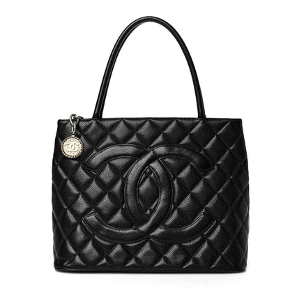 Caviar Quilted Medallion Tote Black