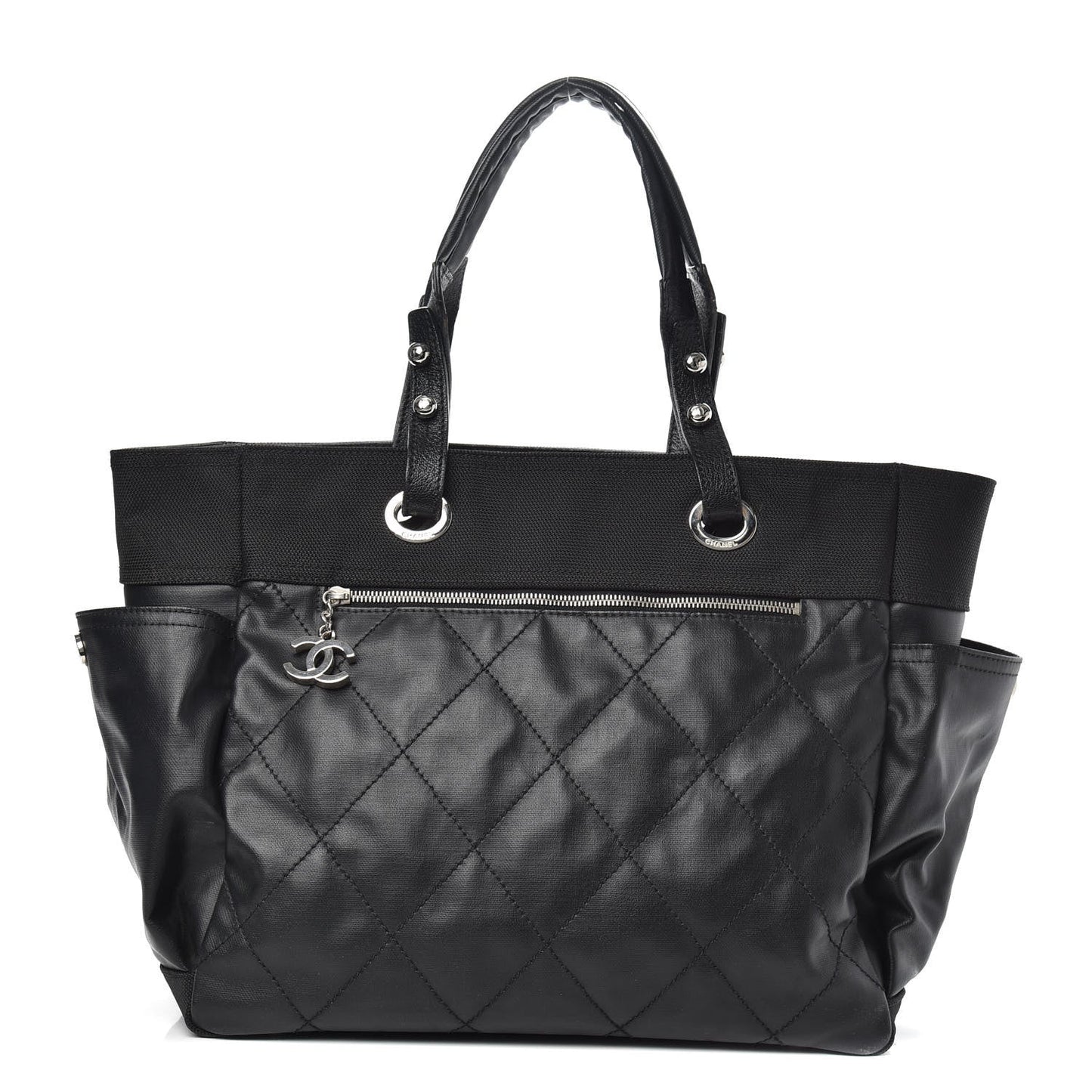 Coated Canvas Quilted Large Paris Biarritz Tote Black