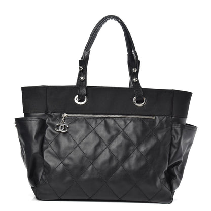 Coated Canvas Quilted Large Paris Biarritz Tote Black