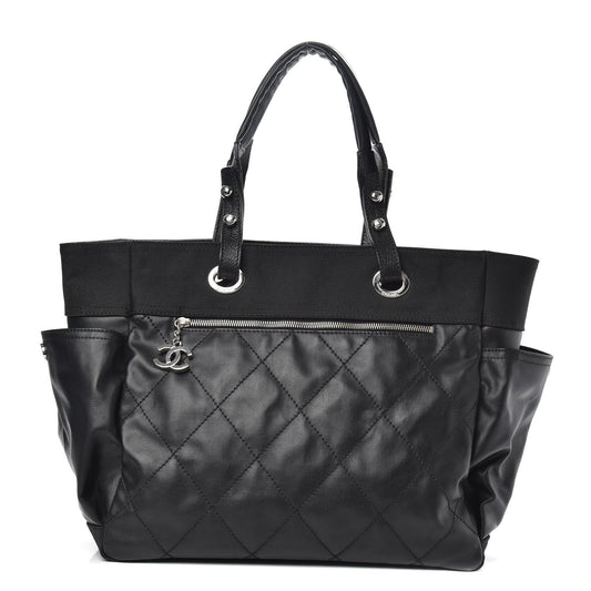Coated Canvas Quilted Large Paris Biarritz Tote Black