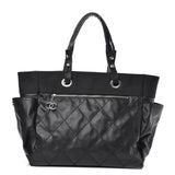 Coated Canvas Quilted Large Paris Biarritz Tote Black