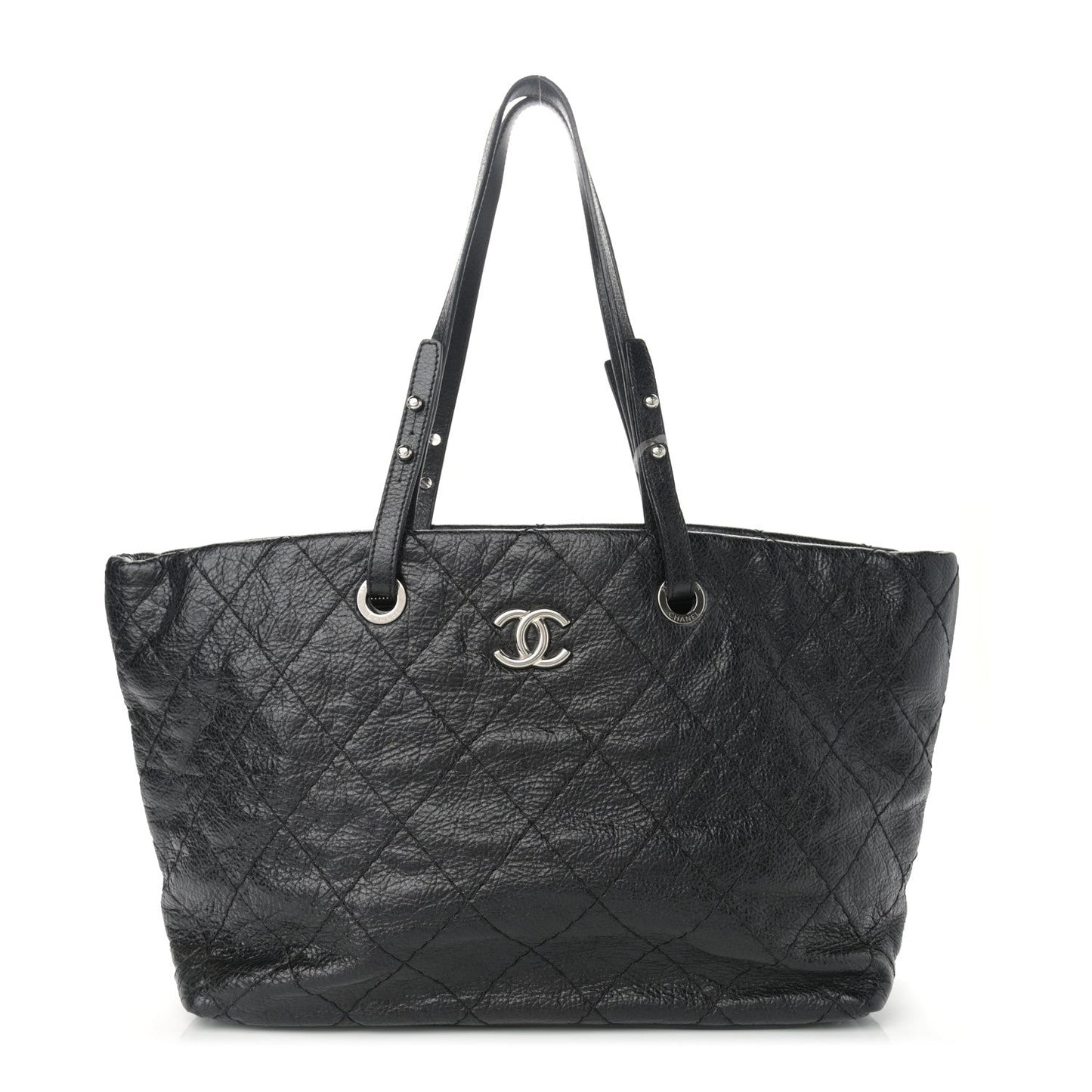 Glazed Calfskin Large On The Road Tote Black