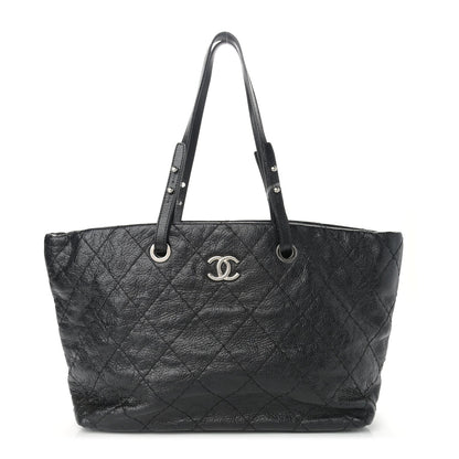 Glazed Calfskin Large On The Road Tote Black