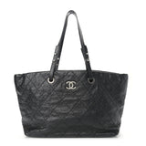 Glazed Calfskin Large On The Road Tote Black