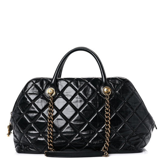 Glazed Calfskin Castle Rock Bowling Bag Black