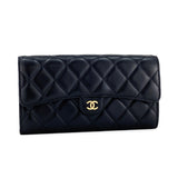 Chanel Long Wallet Classic Flap Matrasse Heremark Lambskin Black Gold Hardware