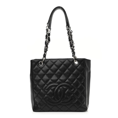 Caviar Quilted Petit Shopping Tote PST Black