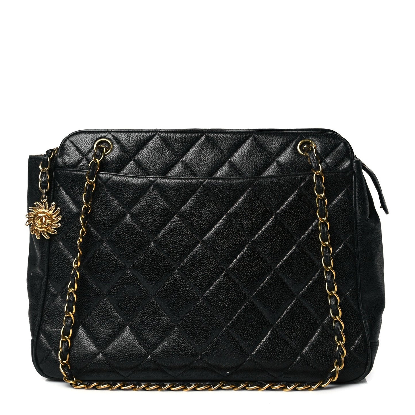 Caviar Quilted Sun Medallion Shoulder Bag Black