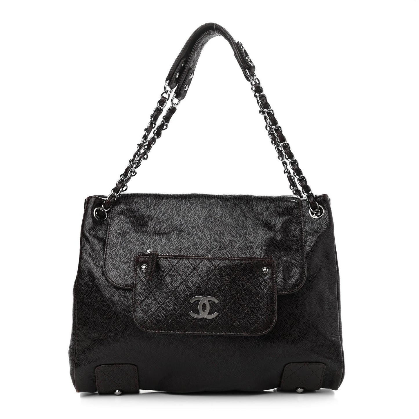 Caviar Pocket In The City Tote Dark Brown