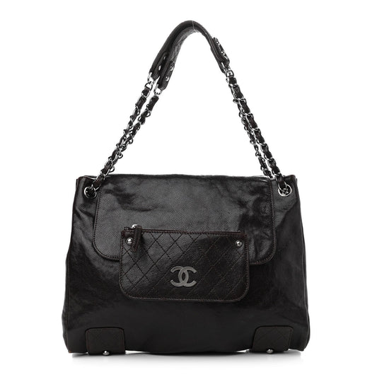 Caviar Pocket In The City Tote Dark Brown