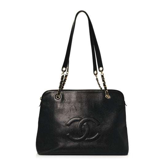 Caviar Large CC Shoulder Bag Black