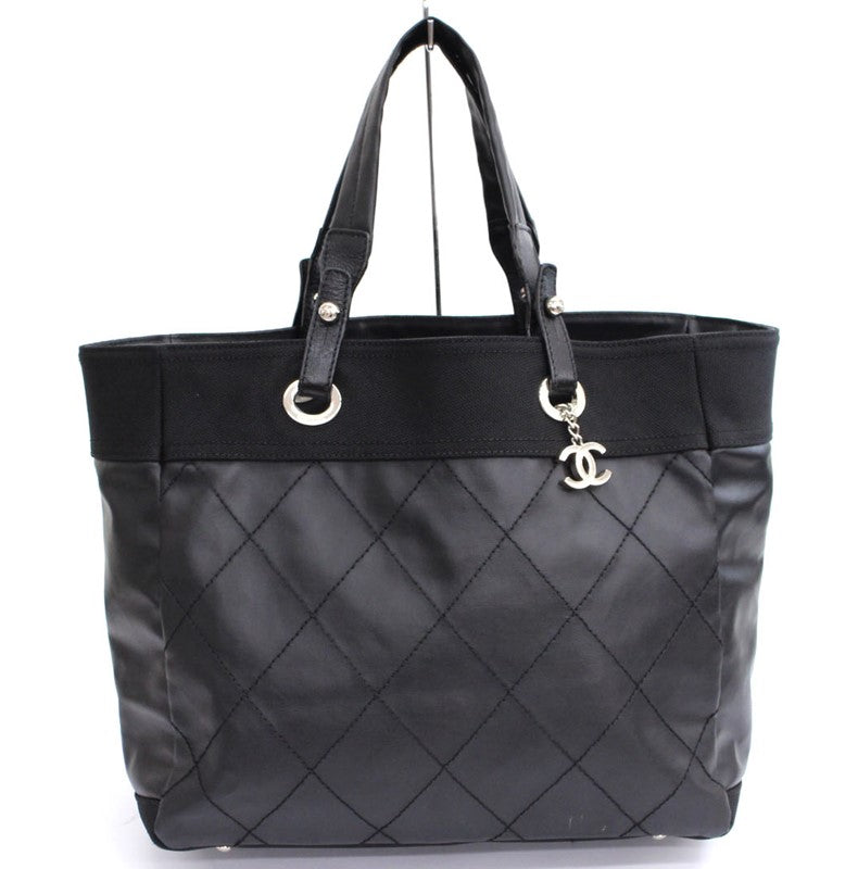 Chanel Paris Biarritz MM Handbag Shoulder Bag Black Cocomark
