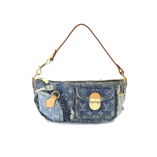 Louis Vuitton Monogram Denim Patchwork Pouchy Shoulder Bag Blue