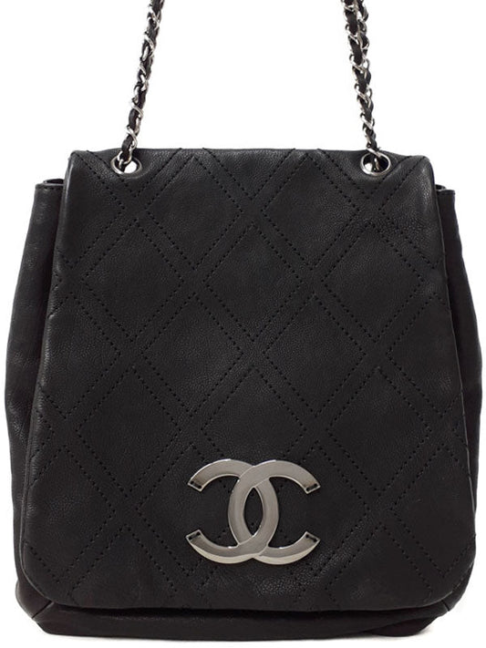 Chanel Diamond Stitch Double Chain Shoulder Bag Black