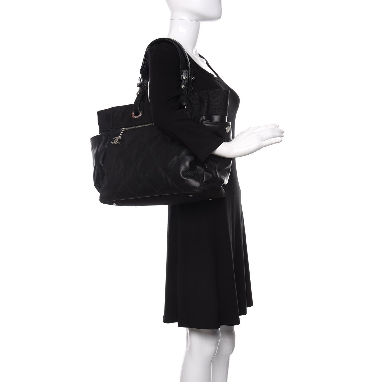 Coated Canvas Quilted Large Paris Biarritz Tote Black