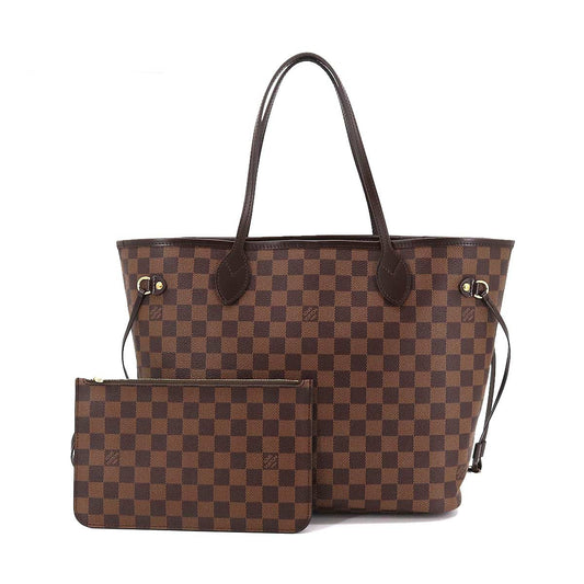 Louis Damier Neverfull MM Tote Bag Pouch Ebene Series Brown Gold Metal Fittings