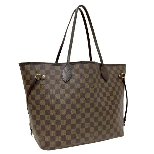 Louis Vuitton Neverfull Mm Damier Ebene Canvas Tote Bag Hand Bag Shoulder Bag Brown Gold Metal Fittings Leather