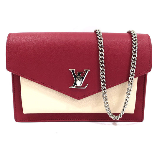 Louis Vuitton Pochette Lock Me Chain Shoulder Bag Bordeaux Beige Silver