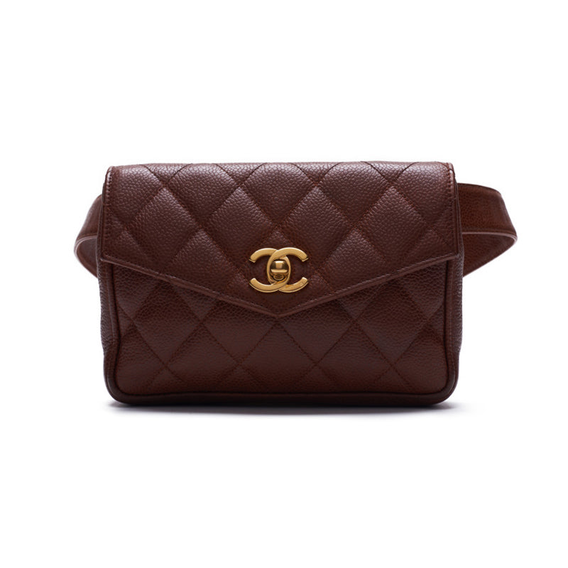 Chanel Mini Matelasse V Flap Waist Pouch Caviar Skin Brown