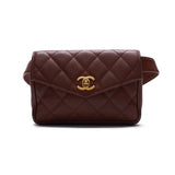 Chanel Mini Matelasse V Flap Waist Pouch Caviar Skin Brown