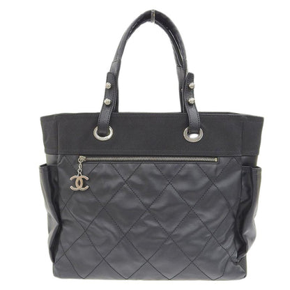 Chanel Paris Biarritz Tote Mm Tote Bag Leather Canvas Black