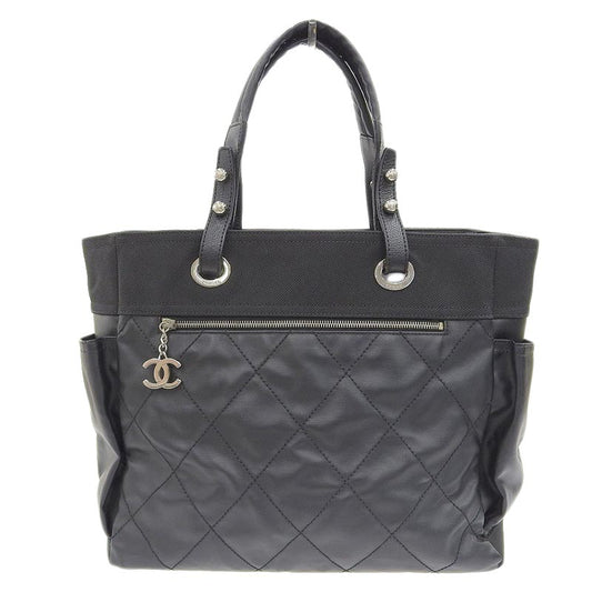 Chanel Paris Biarritz Tote Mm Tote Bag Leather Canvas Black