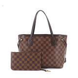 Louis Vuitton Damier Neverfull PM Tote Bag Ebene Brown Gold Hardware