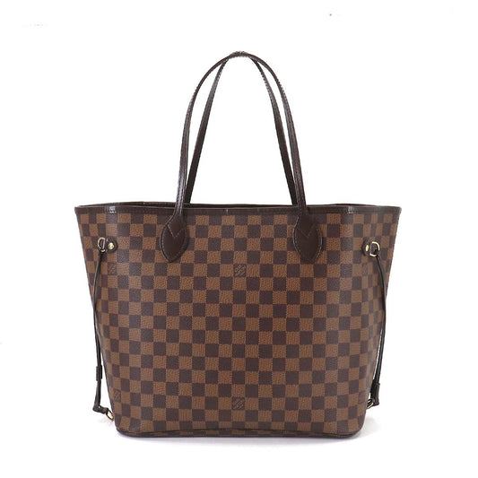 Louis Vuitton Damier Neverfull MM Tote Bag Ebene Series Brown Gold Metal Fittings