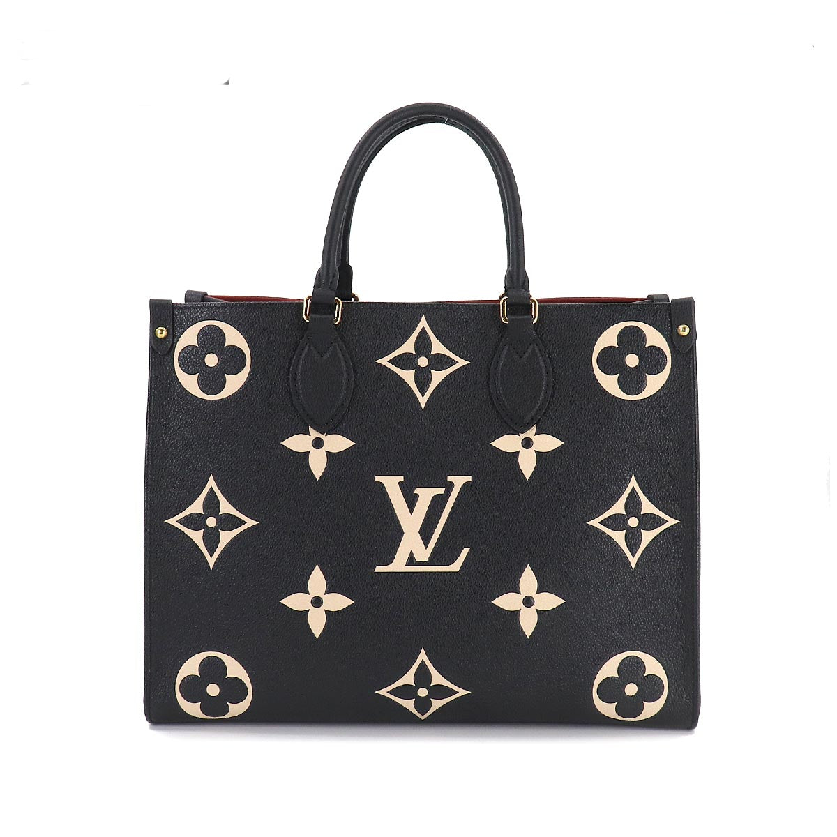Louis Vuitton Monogram Implant On The Go MM 2 Way Tote Shoulder Bag Black Beige