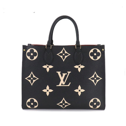 Louis Vuitton Monogram Implant On The Go MM 2 Way Tote Shoulder Bag Black Beige