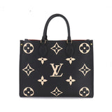Louis Vuitton Monogram Implant On The Go MM 2 Way Tote Shoulder Bag Black Beige