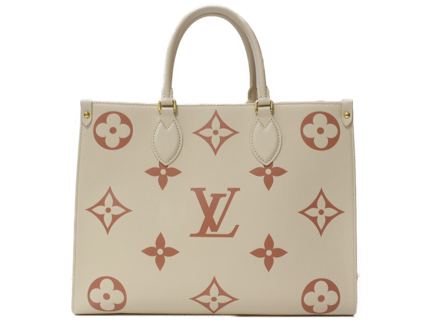 Louis Vuitton On The Go MM Handbag Monogram Implant Creme