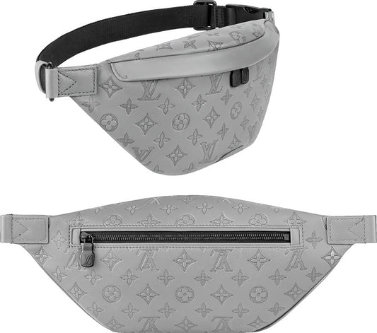 Louis Vuitton Embossed Leather Belt Bag Waist Bag Bum Bag Grey Silver