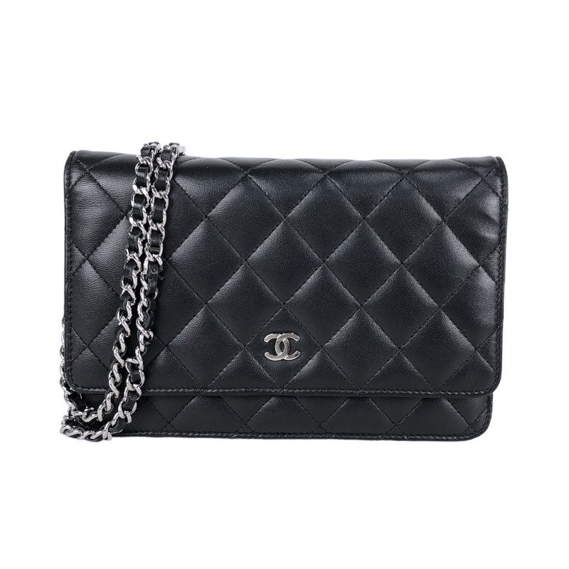 Chanel Classic Chain Wallet Shoulder Bag Black Silver