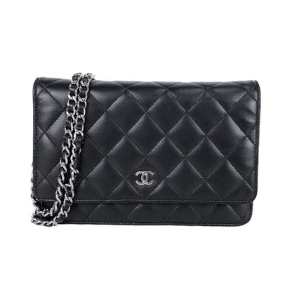 Chanel Classic Chain Wallet Shoulder Bag Black Silver