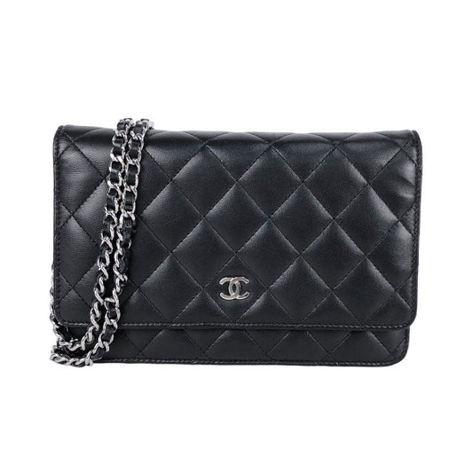 Chanel Classic Chain Wallet Shoulder Bag Black Silver