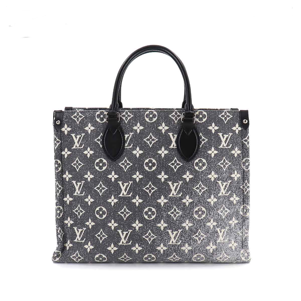 Louis Vuitton Monogram Jacquard Denim On The Go MM 2 Way Tote Shoulder Bag Gray White Black