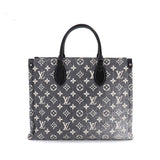 Louis Vuitton Monogram Jacquard Denim On The Go MM 2 Way Tote Shoulder Bag Gray White Black